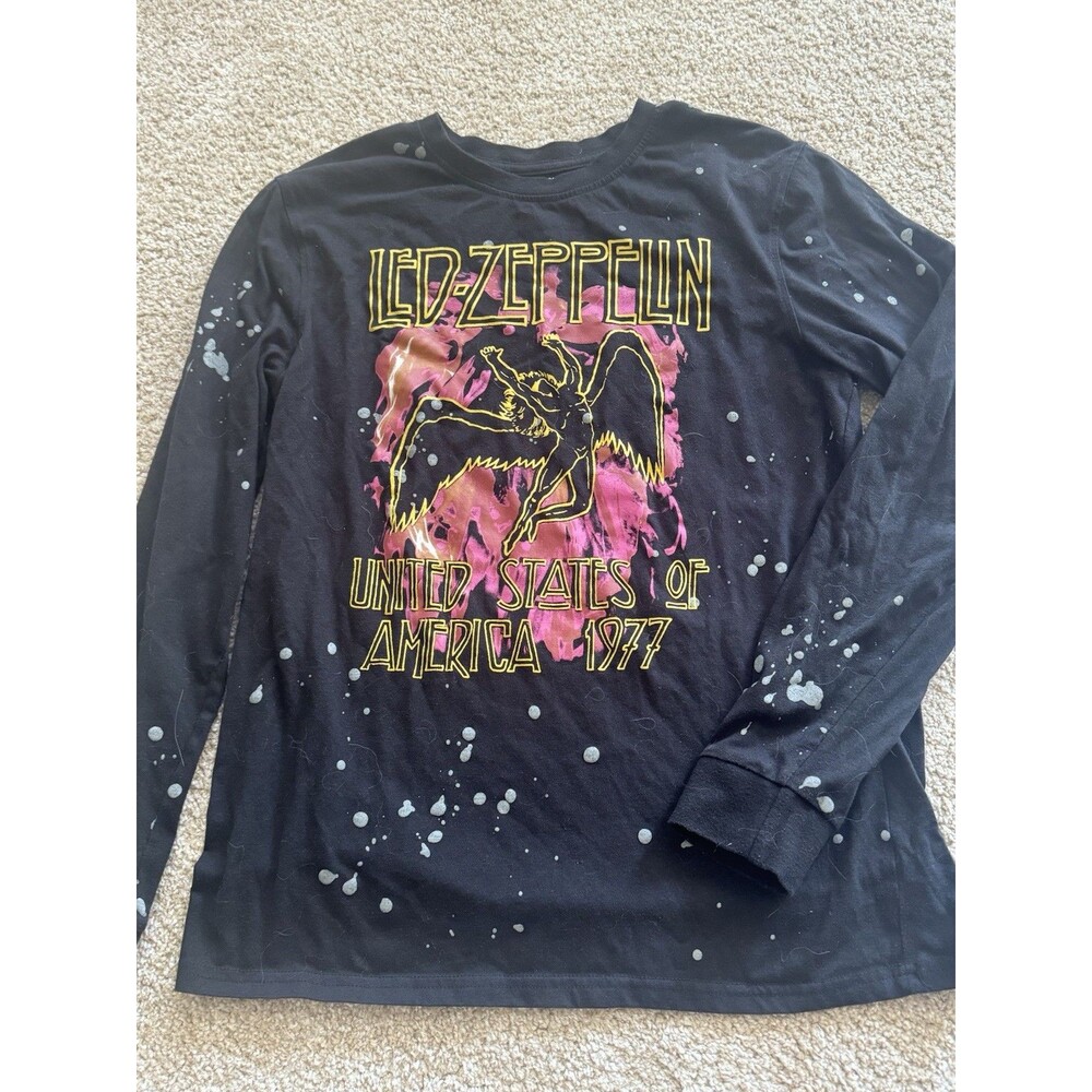 Led Zeppelin USA 1977 Graphic Long Sleeve T-Shirt Black Paint Splatter Unisex M